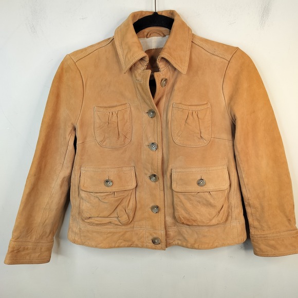Banana Republic Jackets & Blazers - Banana Republic Leather Jacket Womens XS Butterscotch Y2K 2000s Button Up